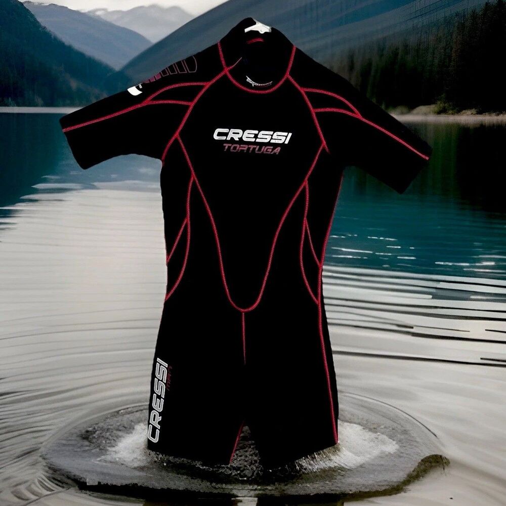Cressi Tortuga 3mm Men's Shorty Wetsuit Medium Black/Red Excellent Condition